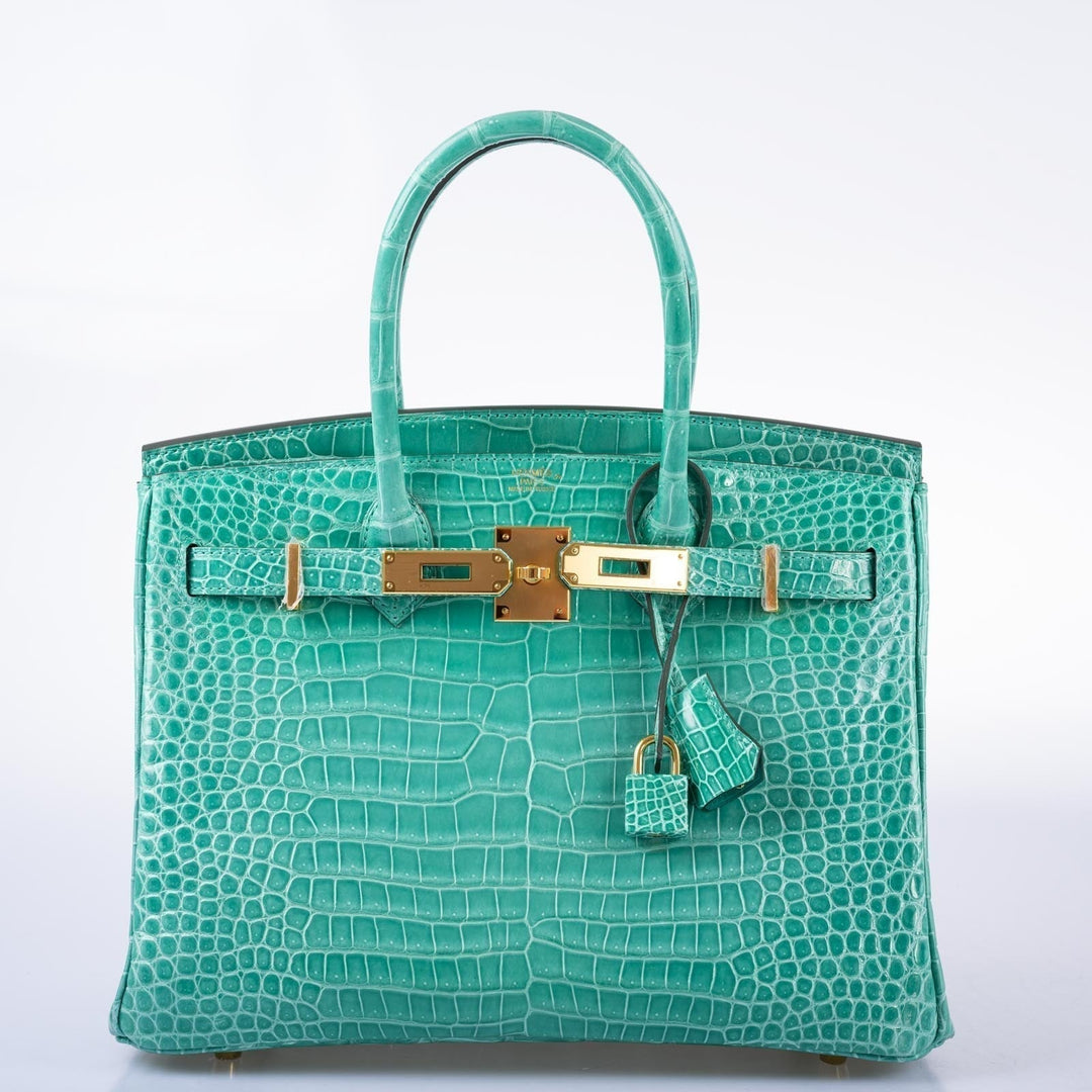 Hermes Birkin 30 Vert Jade Shiny Porosus Crocodile Gold Hardware