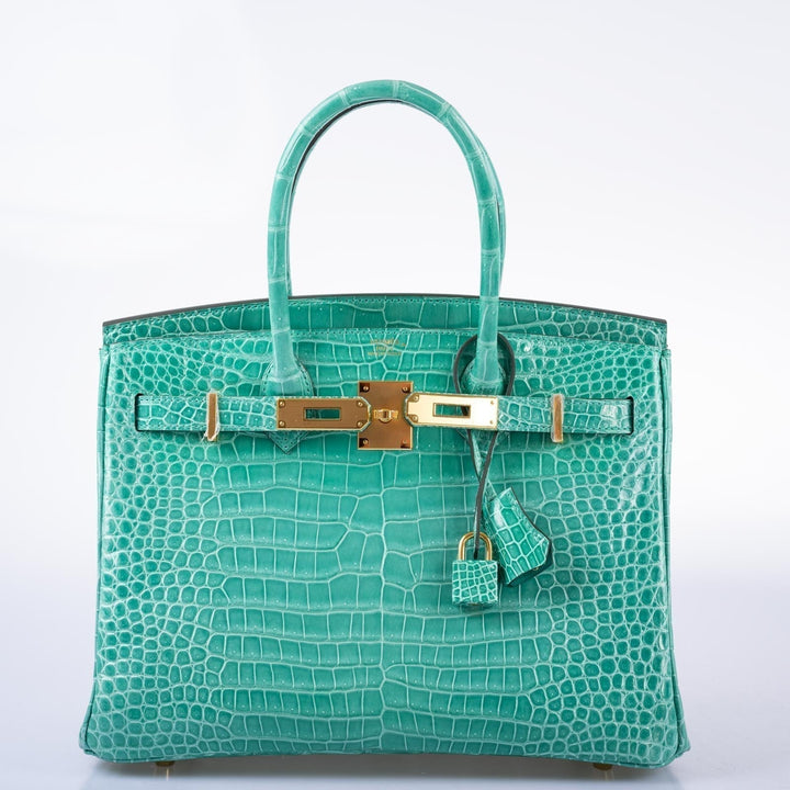 Hermes Birkin 30 Vert Jade Shiny Porosus Crocodile Gold Hardware