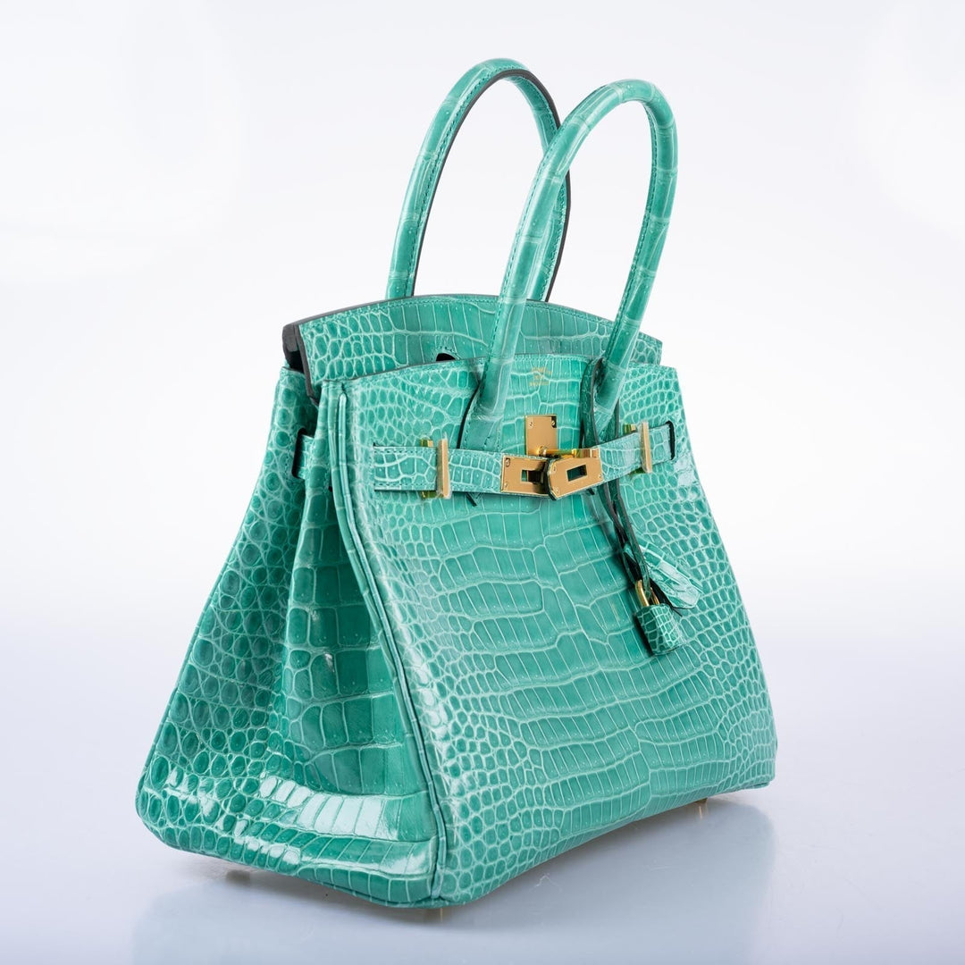 Hermes Birkin 30 Vert Jade Shiny Porosus Crocodile Gold Hardware
