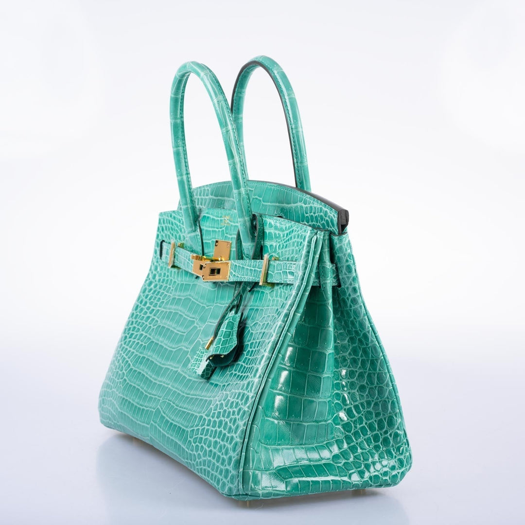 Hermes Birkin 30 Vert Jade Shiny Porosus Crocodile Gold Hardware