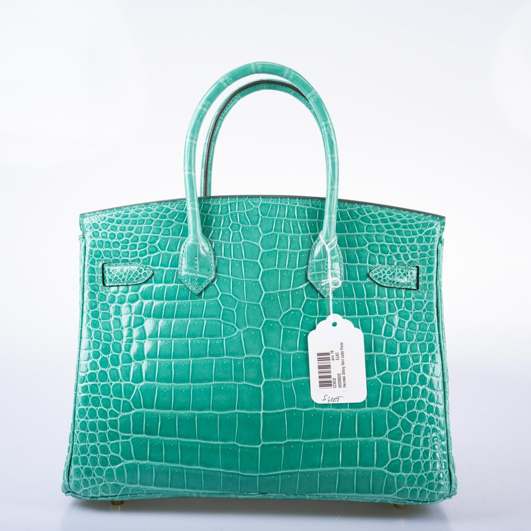 Hermes Birkin 30 Vert Jade Shiny Porosus Crocodile Gold Hardware