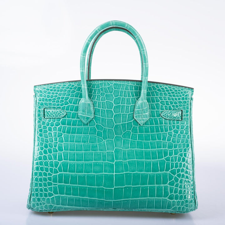 Hermes Birkin 30 Vert Jade Shiny Porosus Crocodile Gold Hardware