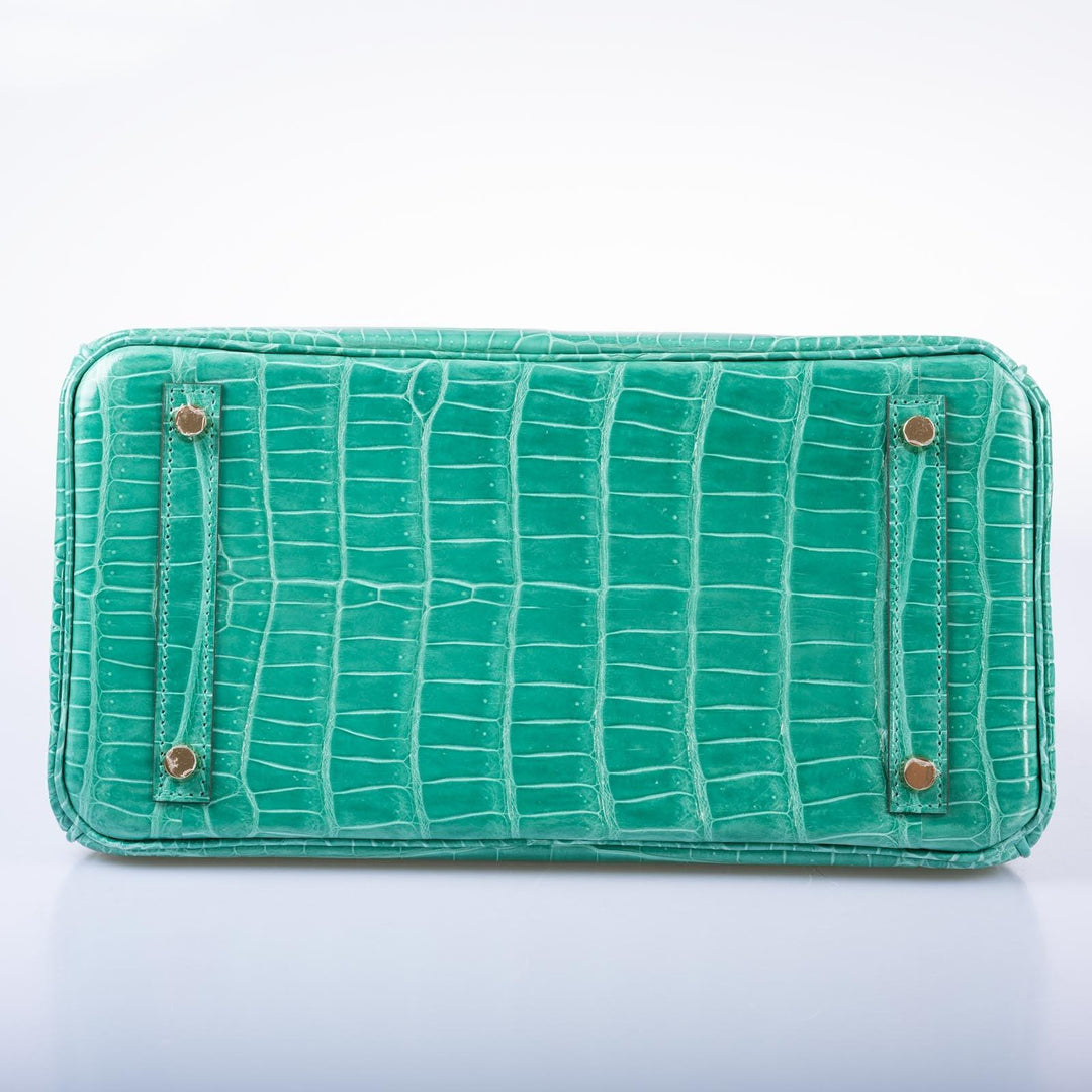 Hermes Birkin 30 Vert Jade Shiny Porosus Crocodile Gold Hardware