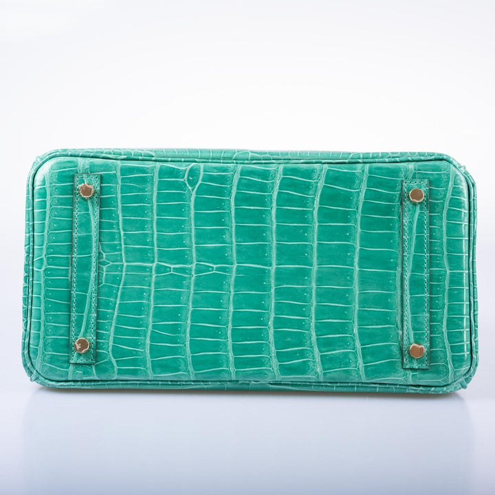 Hermes Birkin 30 Vert Jade Shiny Porosus Crocodile Gold Hardware