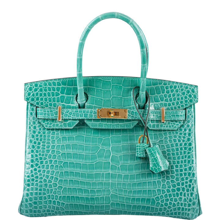 Hermes Birkin 30 Vert Jade Shiny Porosus Crocodile Gold Hardware