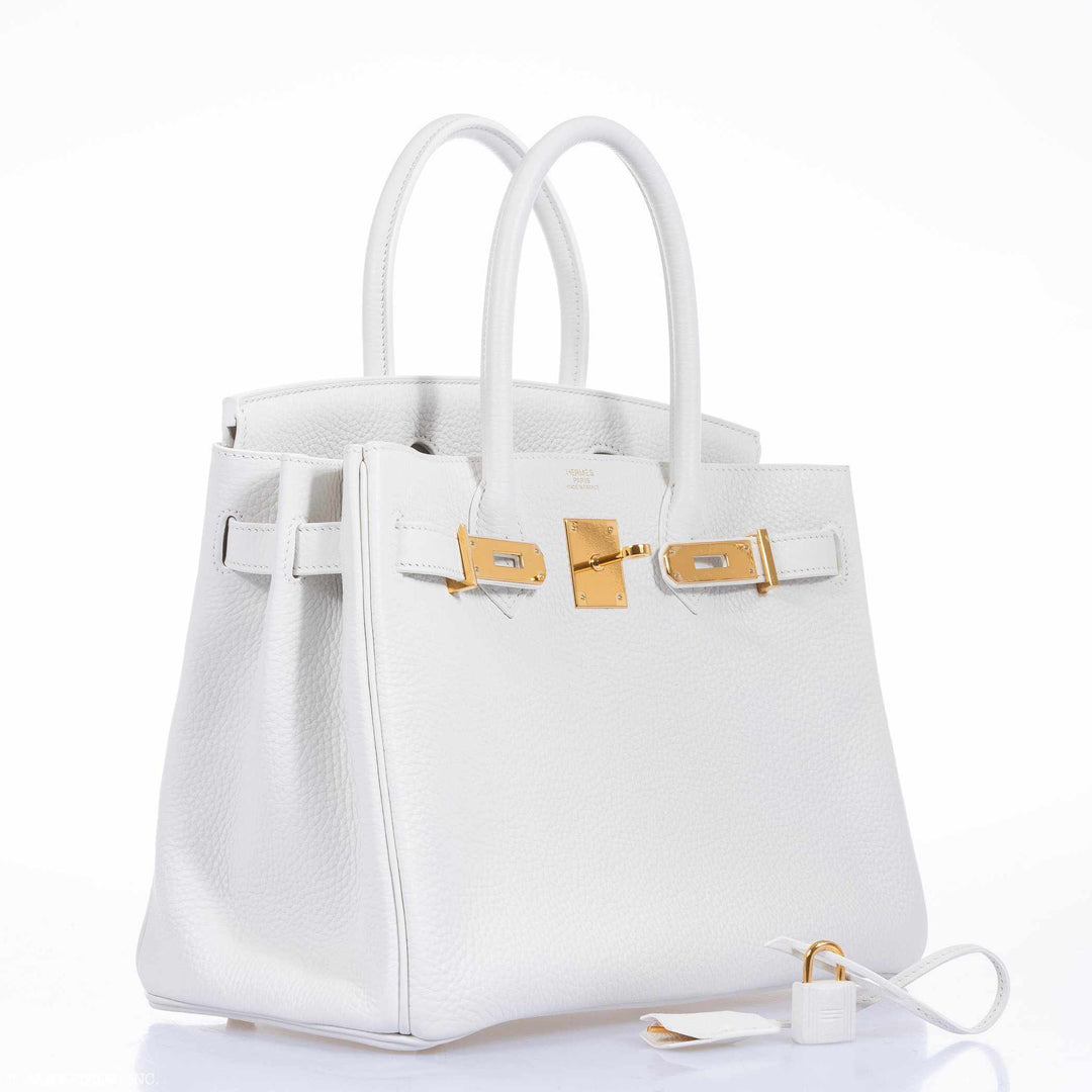 Top quality Hermes Birkin 30 White Clemence Gold Hardware