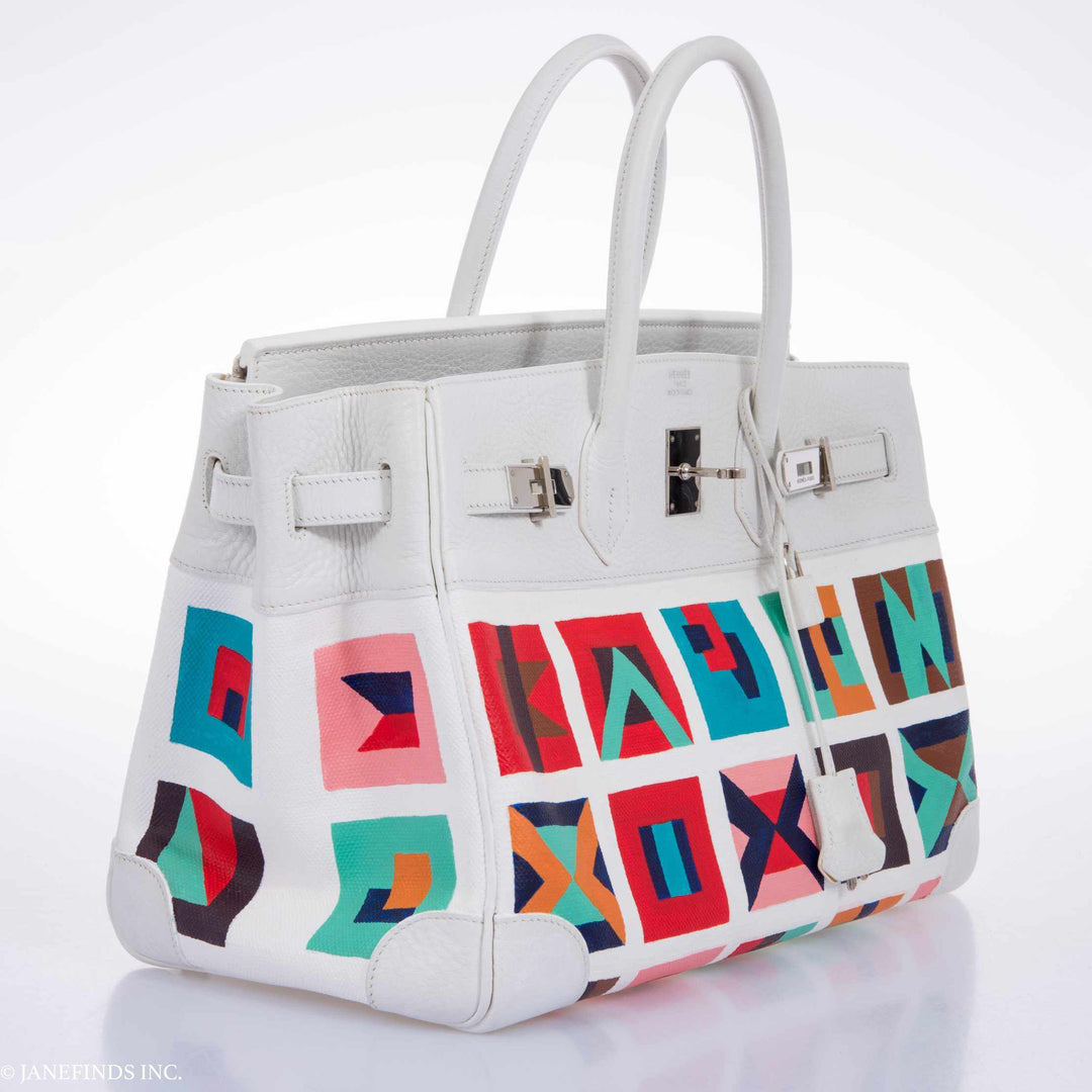 Top quality Hermes Birkin 30 White Clemence & Toile "Karen" Palladium Hardware * JaneFinds Custom Shop