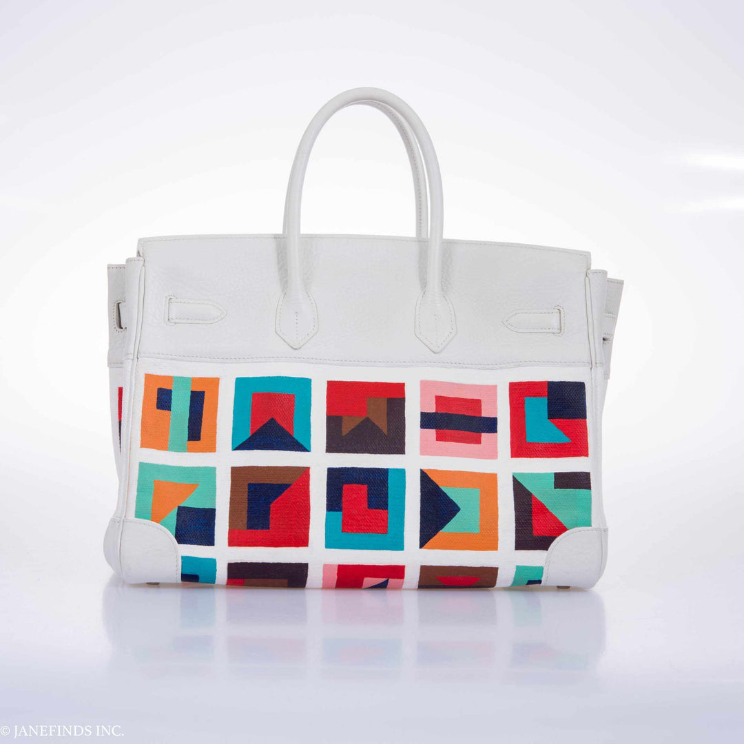 Top quality Hermes Birkin 30 White Clemence & Toile "Karen" Palladium Hardware * JaneFinds Custom Shop
