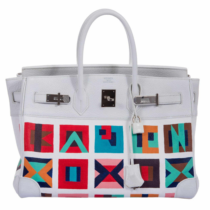 Top quality Hermes Birkin 30 White Clemence & Toile "Karen" Palladium Hardware * JaneFinds Custom Shop