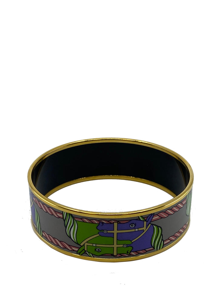 Top quality Hermes Equestrian Horse Printed Enamel Wide Bracelet 70