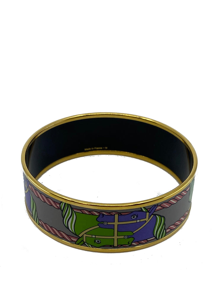Top quality Hermes Equestrian Horse Printed Enamel Wide Bracelet 70