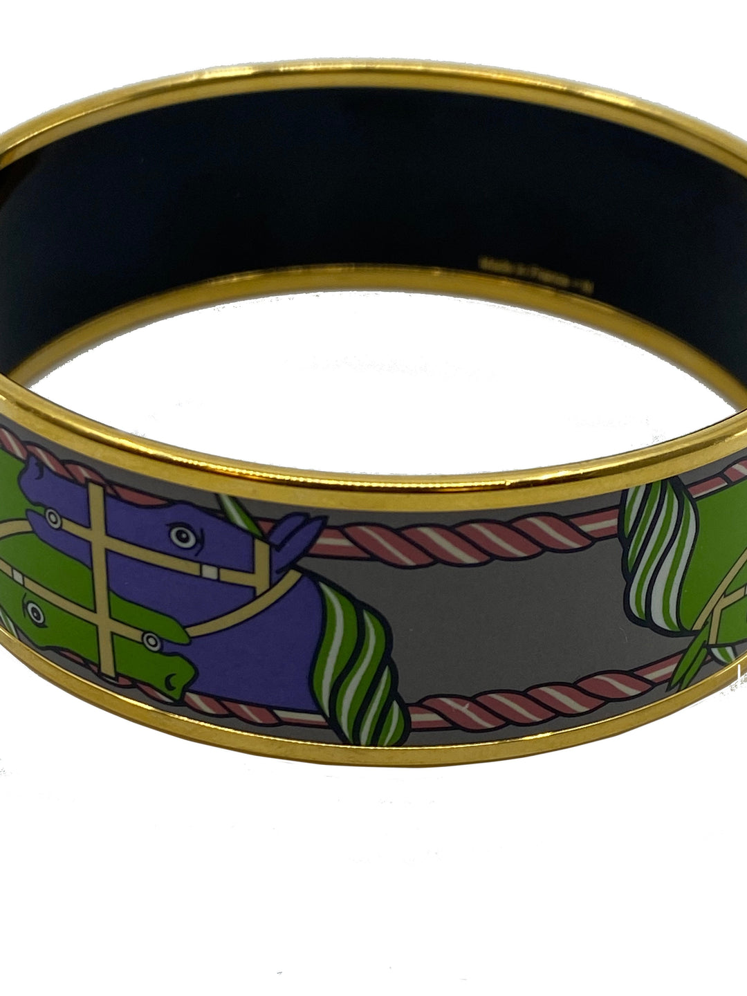 Top quality Hermes Equestrian Horse Printed Enamel Wide Bracelet 70