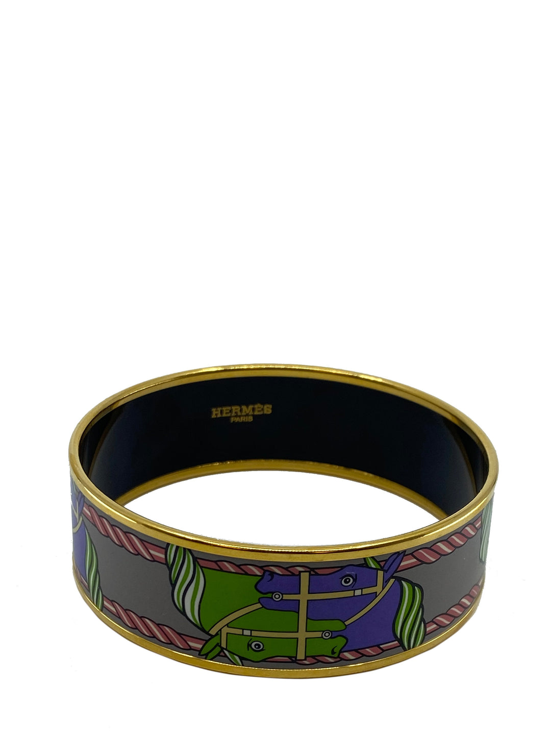 Top quality Hermes Equestrian Horse Printed Enamel Wide Bracelet 70