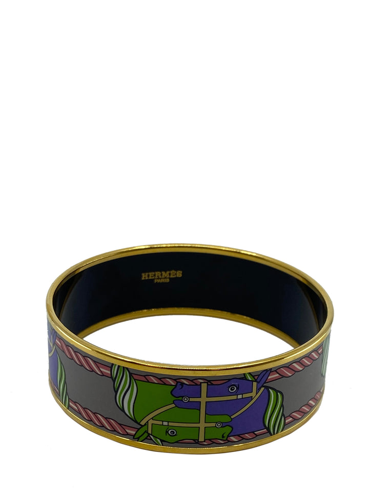 Top quality Hermes Equestrian Horse Printed Enamel Wide Bracelet 70