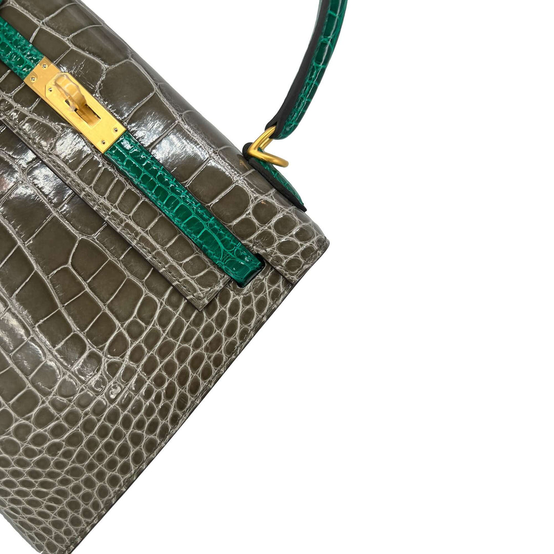 Hermes Kelly designer bag Tourterelle Emerald Vert Lisse K25 GHW