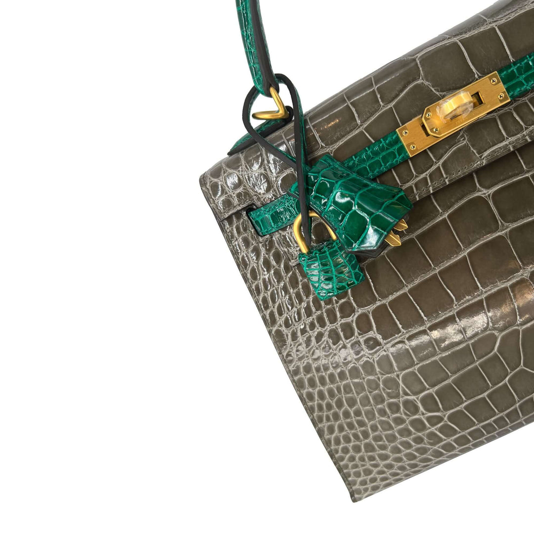 Hermes Kelly designer bag Tourterelle Emerald Vert Lisse K25 GHW