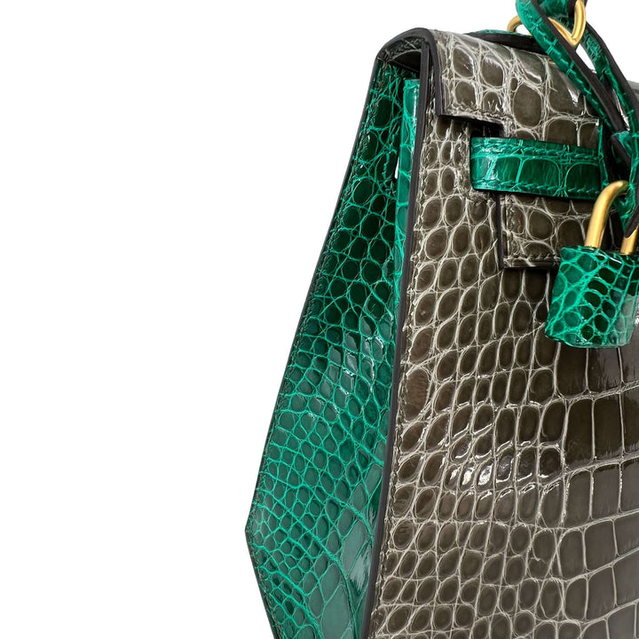 Hermes Kelly designer bag Tourterelle Emerald Vert Lisse K25 GHW