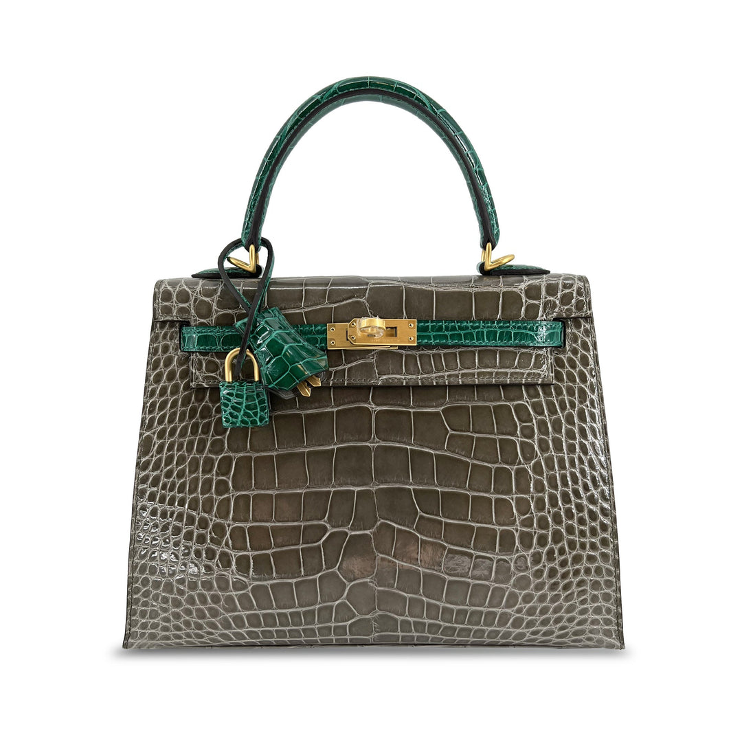 Hermes Kelly designer bag Tourterelle Emerald Vert Lisse K25 GHW
