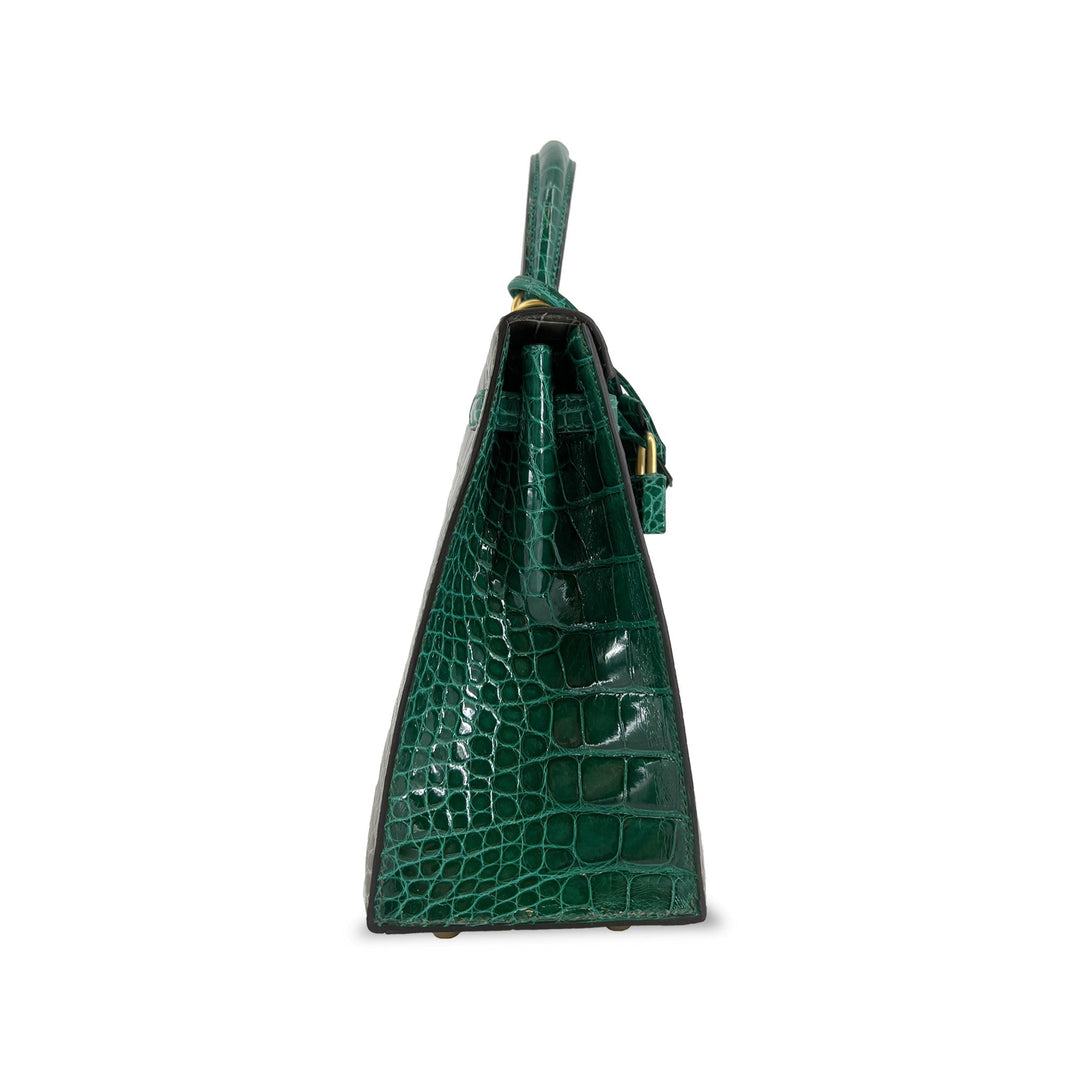 Hermes Kelly designer bag Tourterelle Emerald Vert Lisse K25 GHW