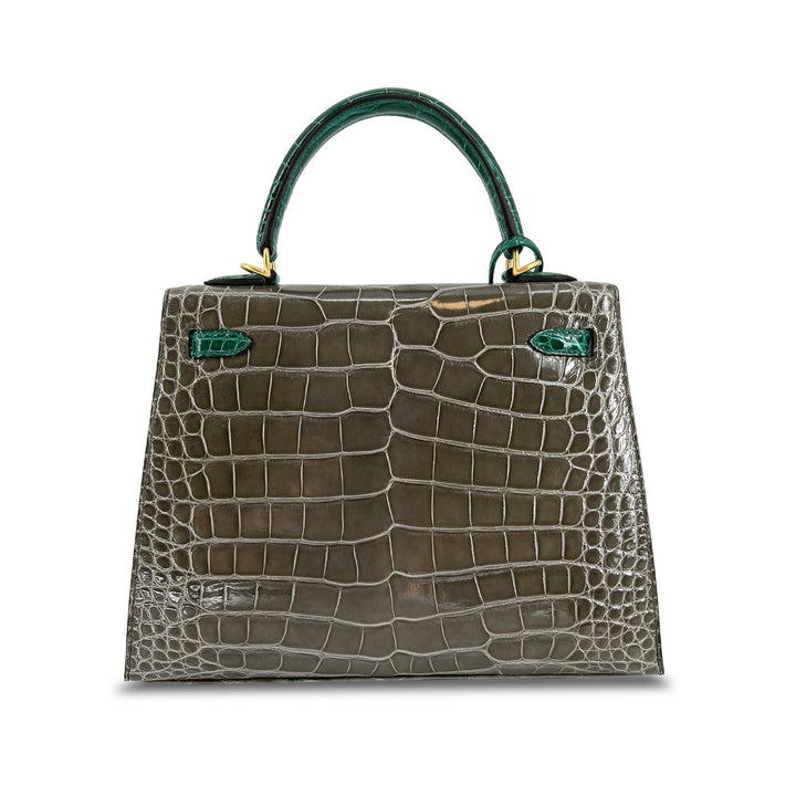 Hermes Kelly designer bag Tourterelle Emerald Vert Lisse K25 GHW