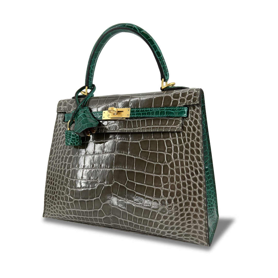 Hermes Kelly designer bag Tourterelle Emerald Vert Lisse K25 GHW