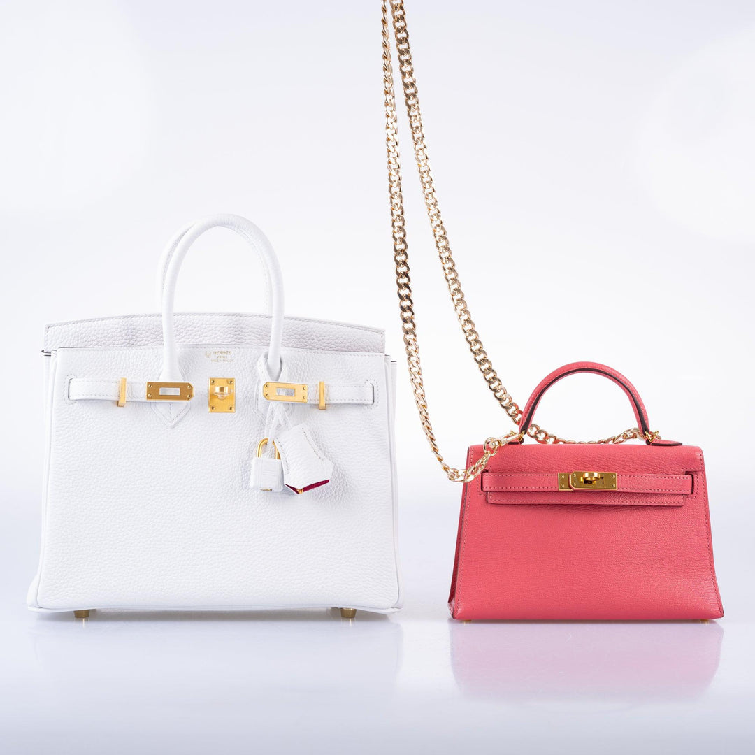 Hermès HSS Birkin 25 White Togo and Rose Pourpre Interior with Brushed Gold Hardware - 2021, Z