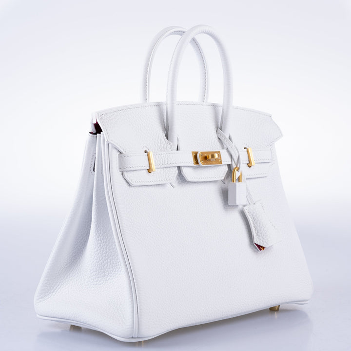 Hermès HSS Birkin 25 White Togo and Rose Pourpre Interior with Brushed Gold Hardware - 2021, Z