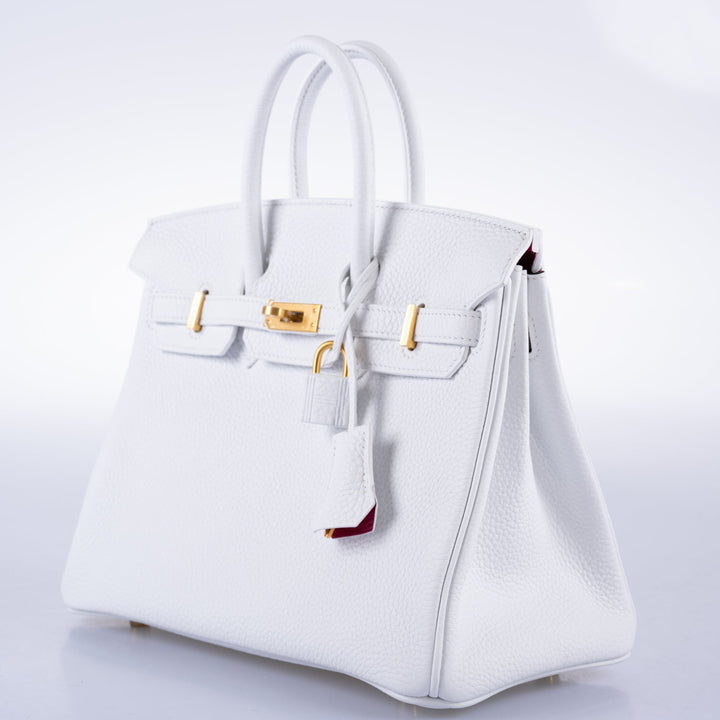 Hermès HSS Birkin 25 White Togo and Rose Pourpre Interior with Brushed Gold Hardware - 2021, Z