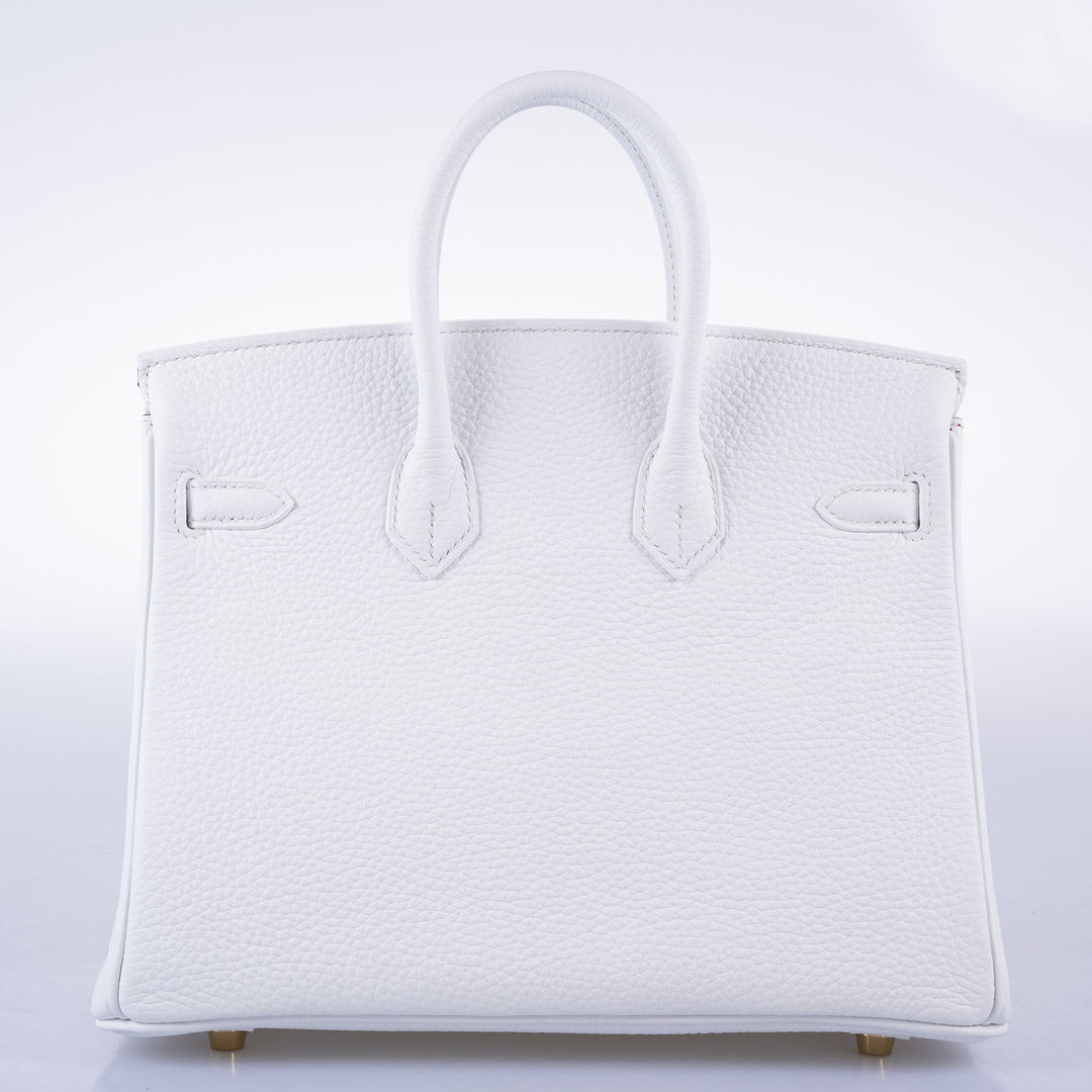 Hermès HSS Birkin 25 White Togo and Rose Pourpre Interior with Brushed Gold Hardware - 2021, Z
