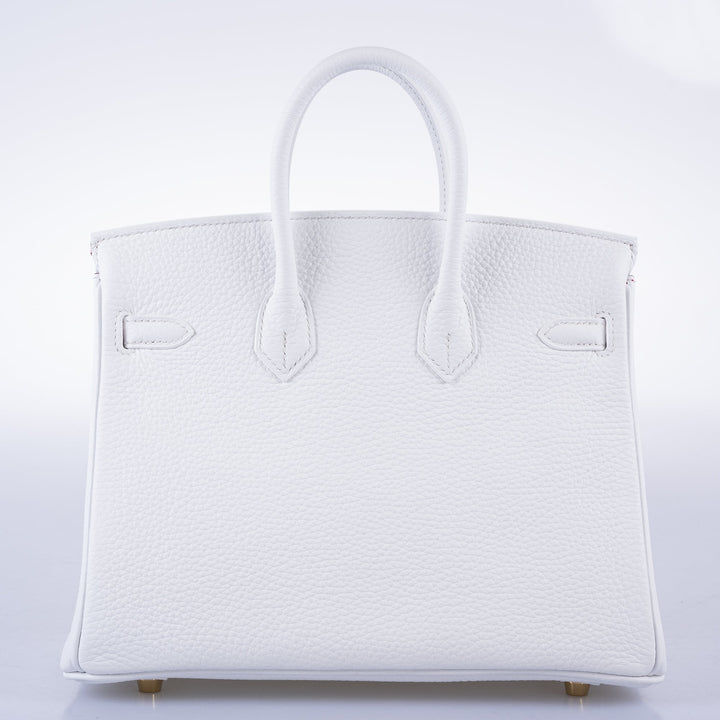 Hermès HSS Birkin 25 White Togo and Rose Pourpre Interior with Brushed Gold Hardware - 2021, Z