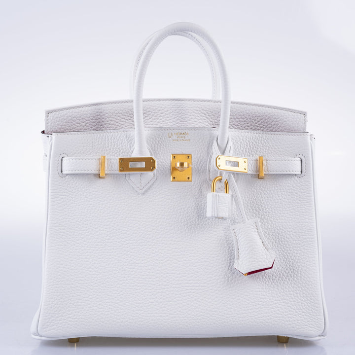 Hermès HSS Birkin 25 White Togo and Rose Pourpre Interior with Brushed Gold Hardware - 2021, Z