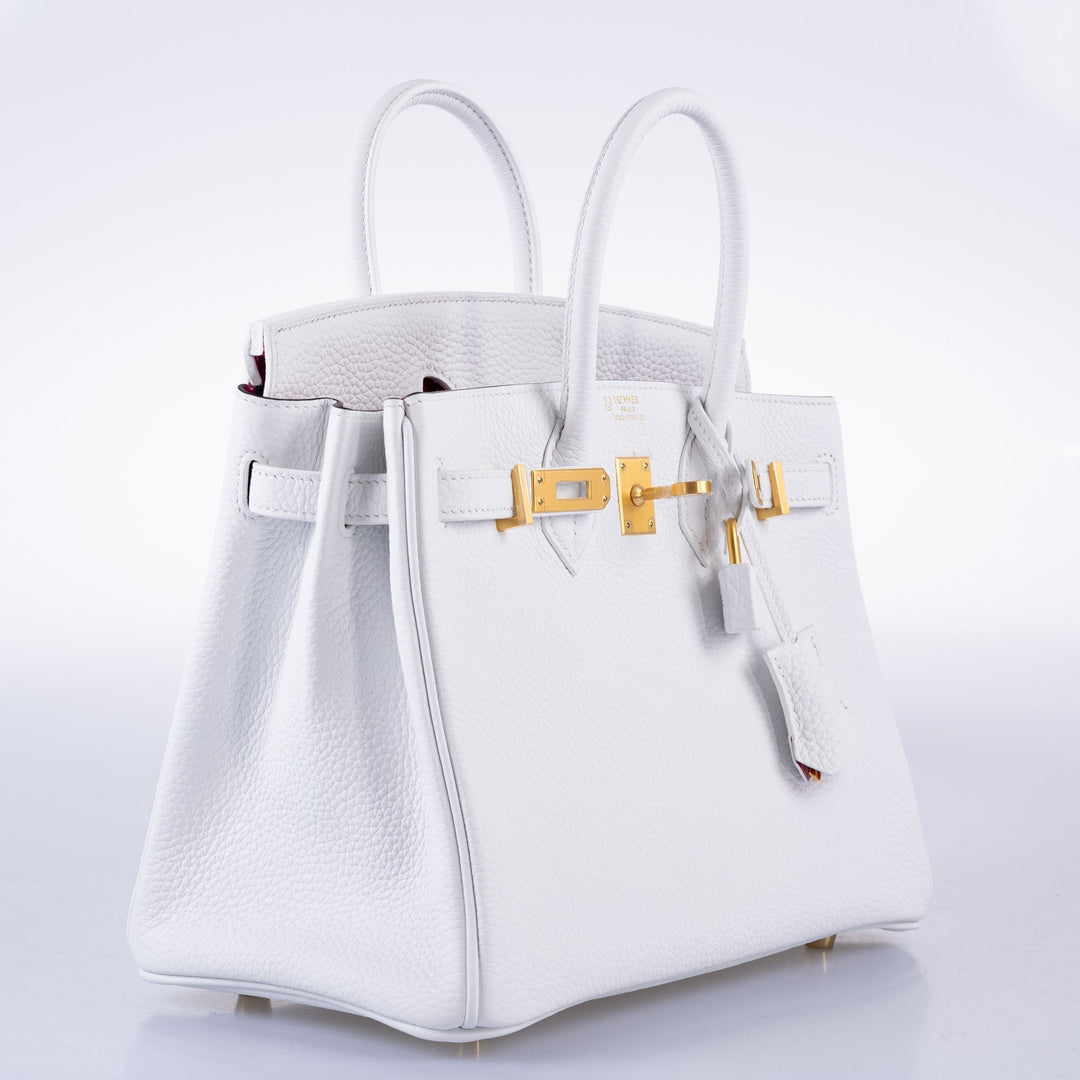 Hermès HSS Birkin 25 White Togo and Rose Pourpre Interior with Brushed Gold Hardware - 2021, Z