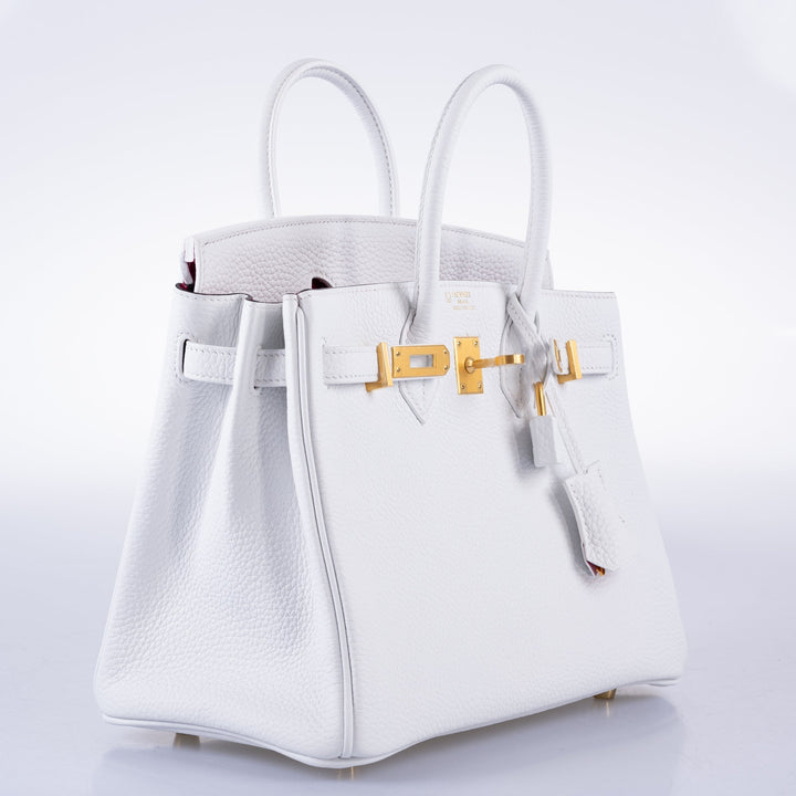 Hermès HSS Birkin 25 White Togo and Rose Pourpre Interior with Brushed Gold Hardware - 2021, Z