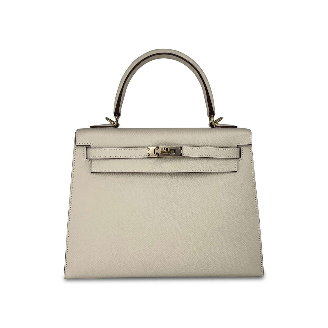 Hermes Kelly Craie Epsom leather designer bag K25 GHW