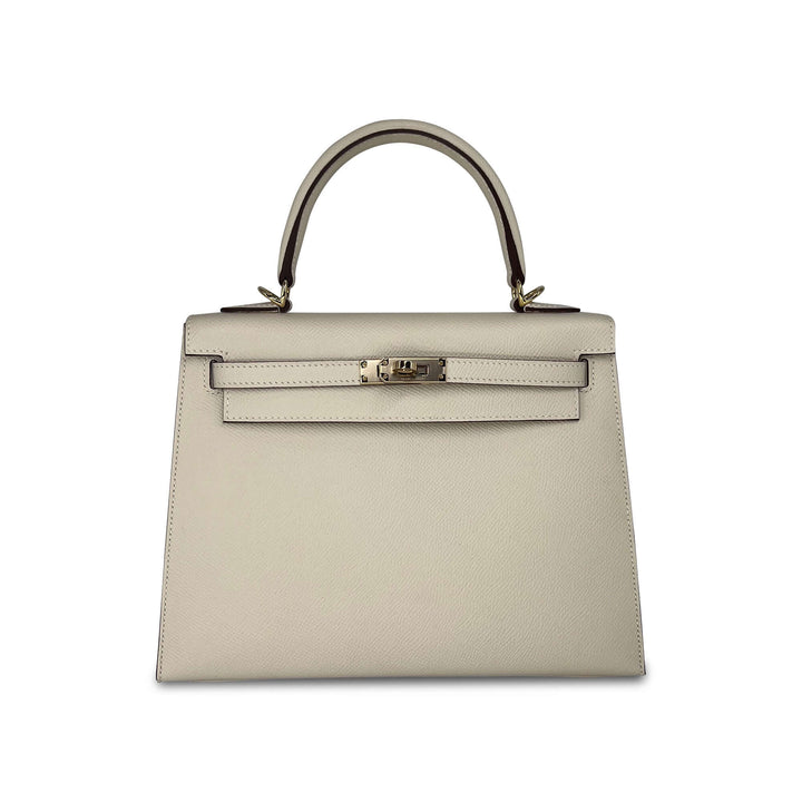 Hermes Kelly Craie Epsom leather designer bag K25 GHW