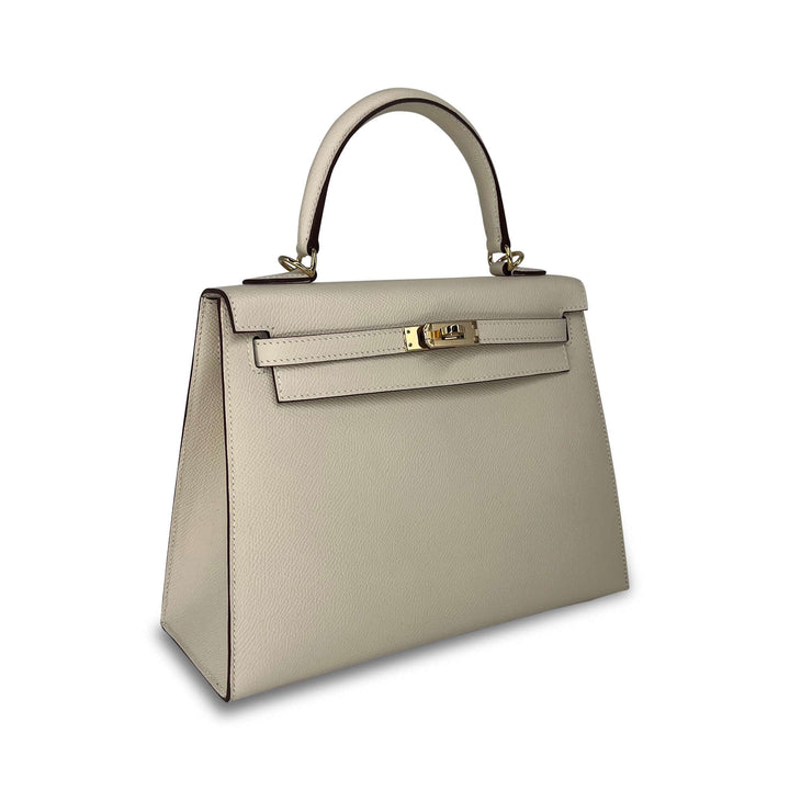 Hermes Kelly Craie Epsom leather designer bag K25 GHW