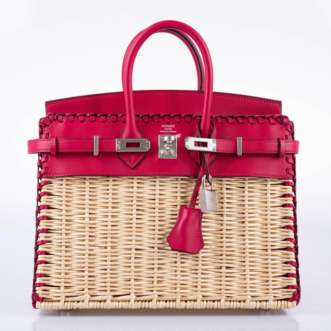 Hermès Picnic Birkin 25 Osier Wicker & Framboise Swift with Palladium Hardware