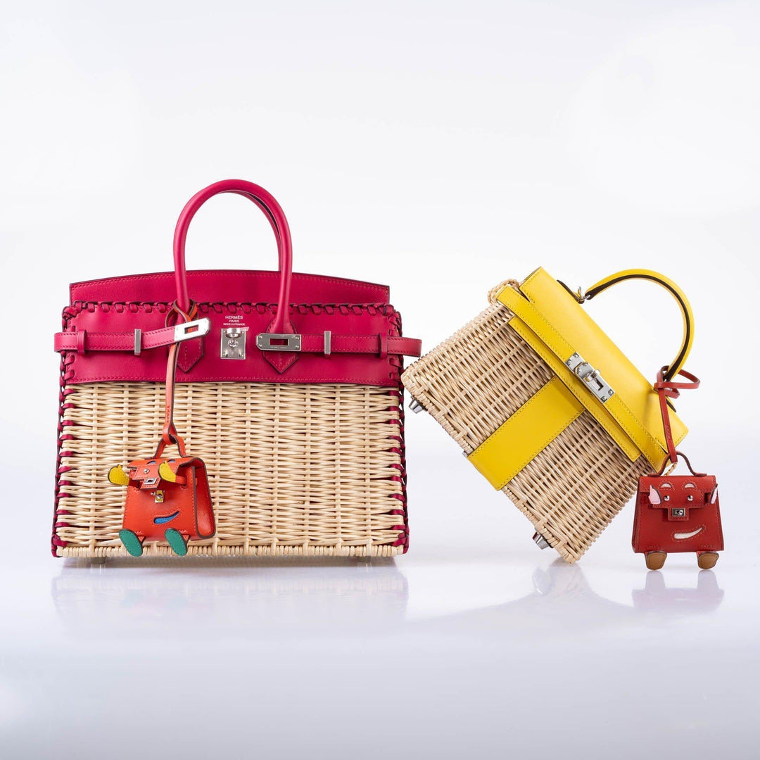 Hermès Picnic Birkin 25 Osier Wicker & Framboise Swift with Palladium Hardware