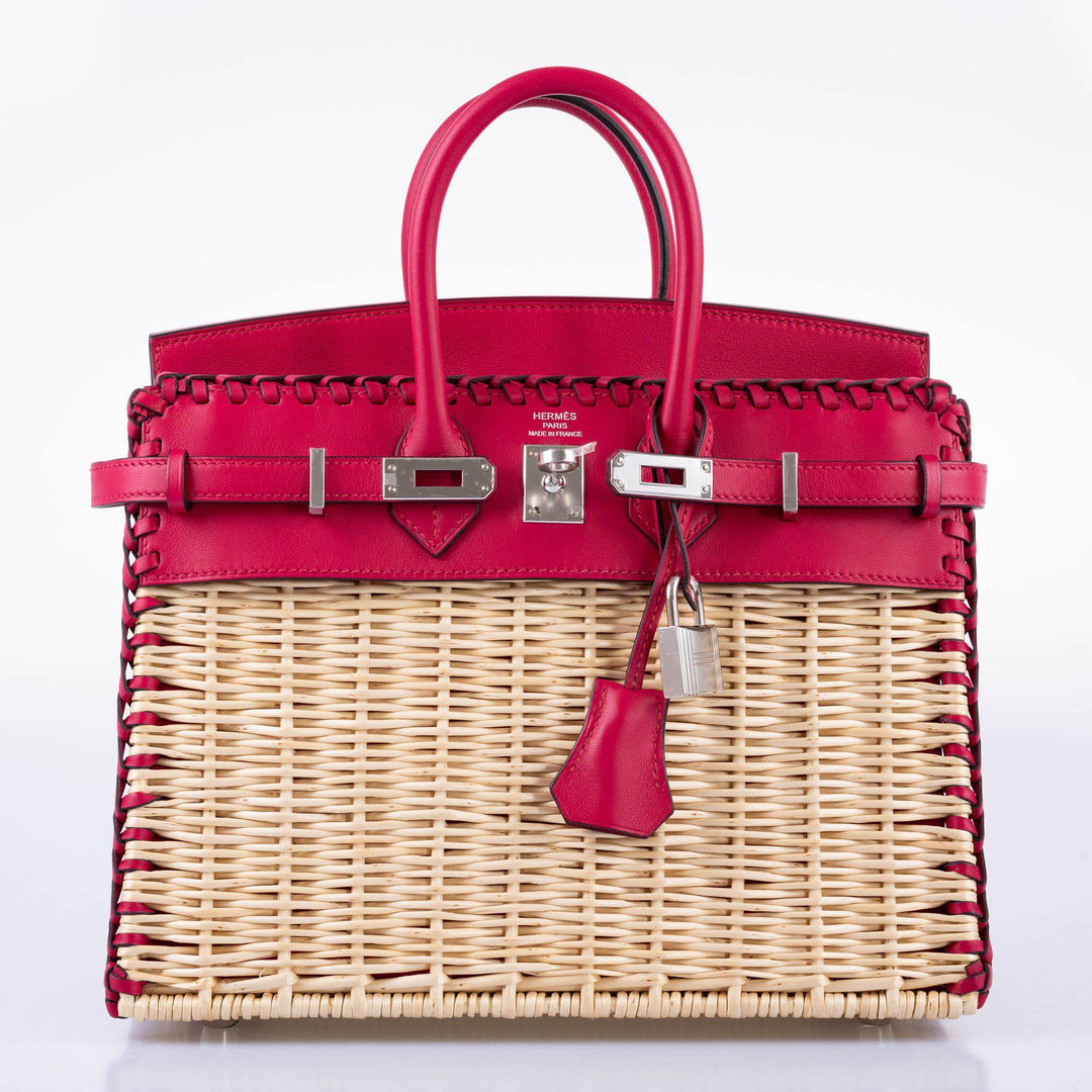 Hermès Picnic Birkin 25 Osier Wicker & Framboise Swift with Palladium Hardware - 2021, Z
