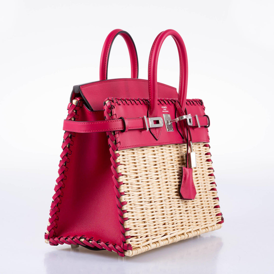 Hermès Picnic Birkin 25 Osier Wicker & Framboise Swift with Palladium Hardware - 2021, Z