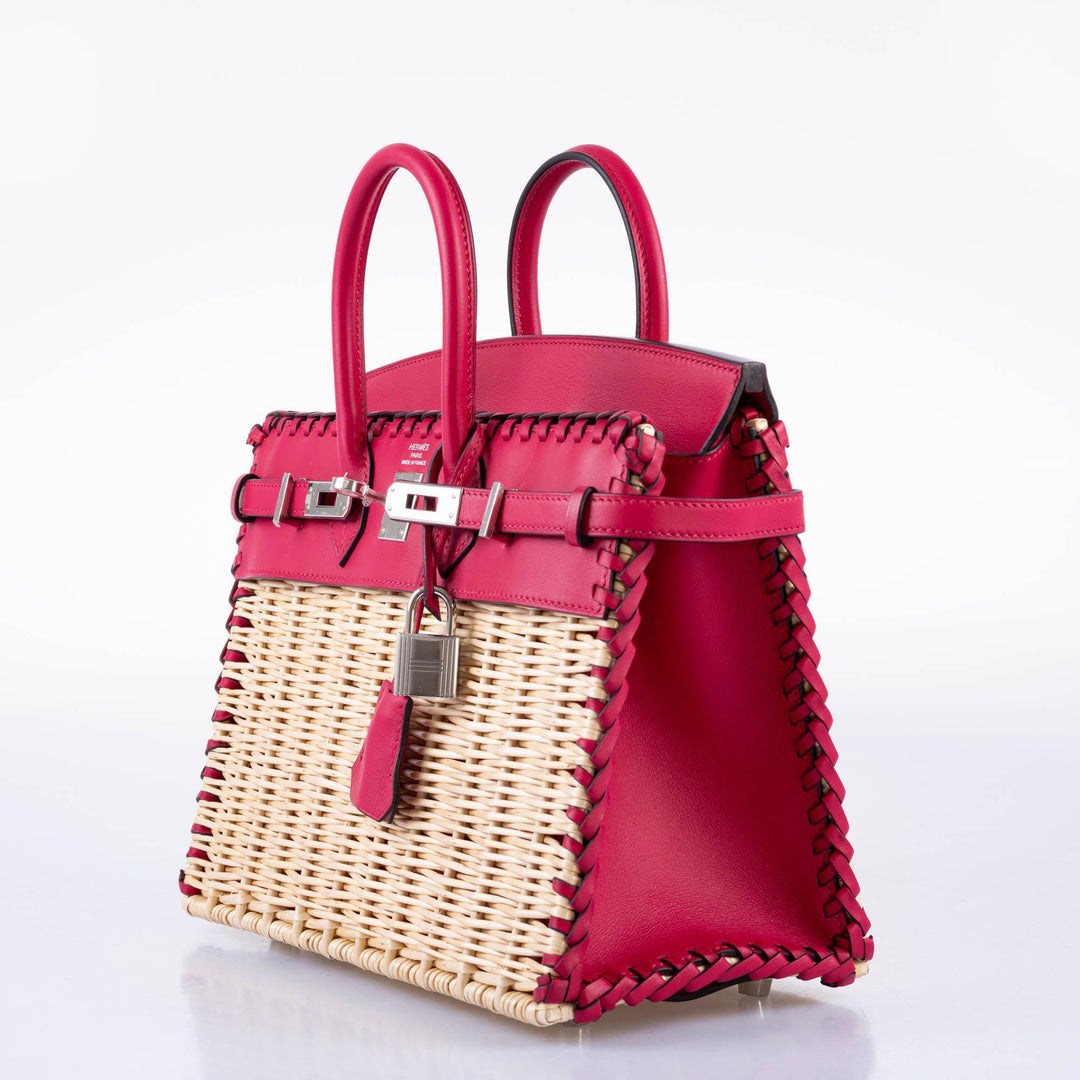 Hermès Picnic Birkin 25 Osier Wicker & Framboise Swift with Palladium Hardware - 2021, Z