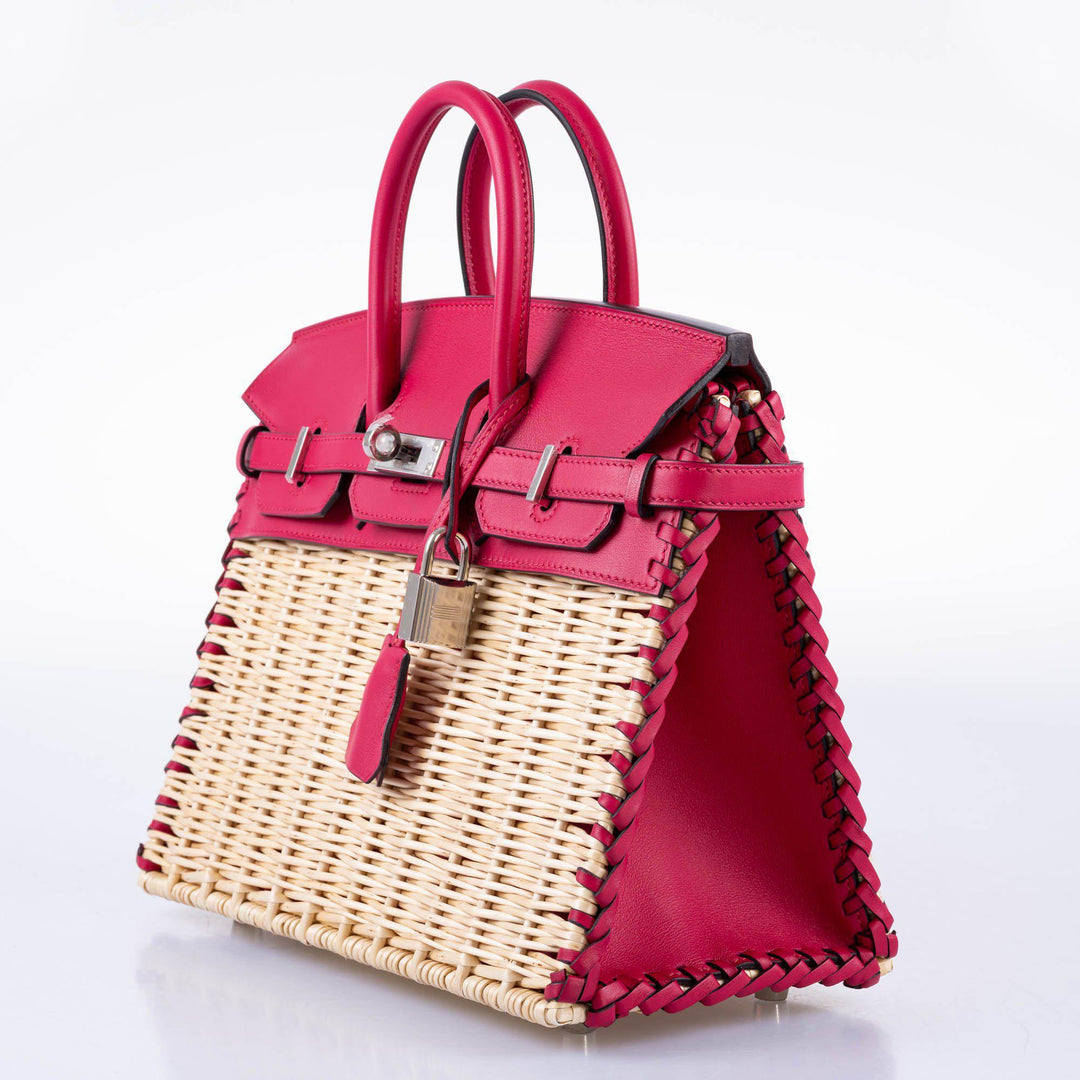 Hermès Picnic Birkin 25 Osier Wicker & Framboise Swift with Palladium Hardware - 2021, Z