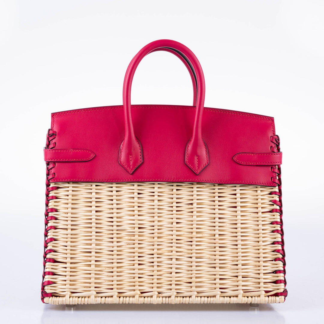 Hermès Picnic Birkin 25 Osier Wicker & Framboise Swift with Palladium Hardware - 2021, Z
