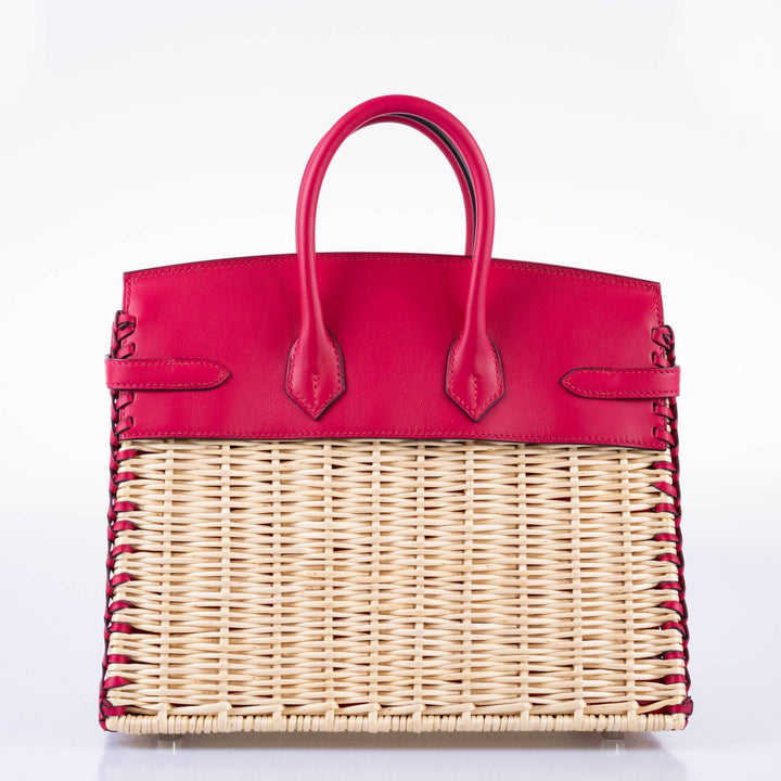 Hermès Picnic Birkin 25 Osier Wicker & Framboise Swift with Palladium Hardware - 2021, Z