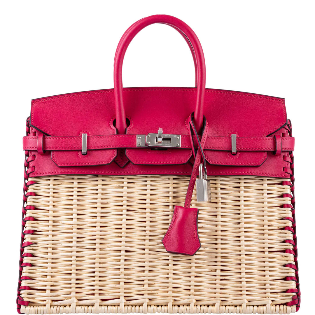 Hermès Picnic Birkin 25 Osier Wicker & Framboise Swift with Palladium Hardware - 2021, Z