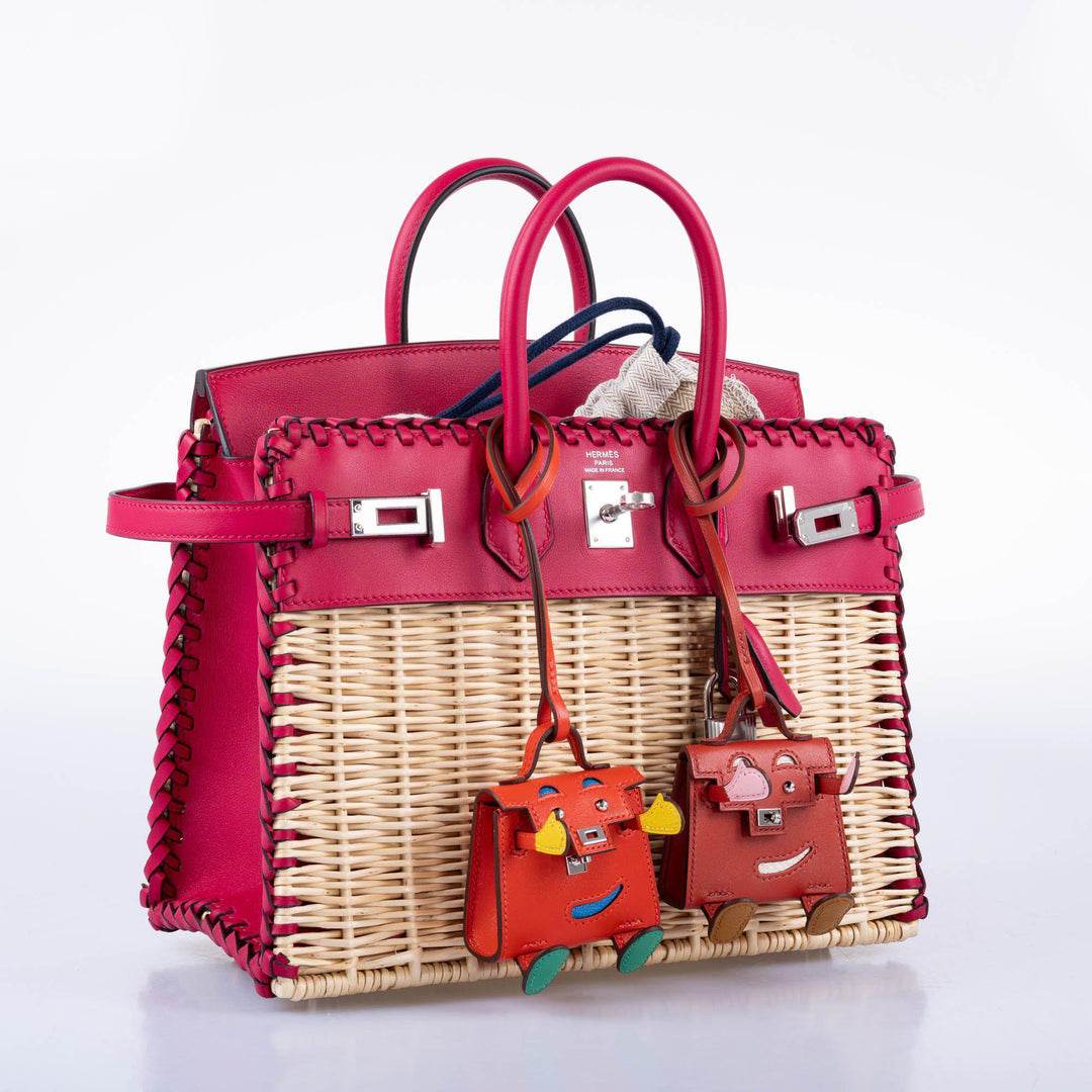 Hermès Picnic Birkin 25 Osier Wicker & Framboise Swift with Palladium Hardware