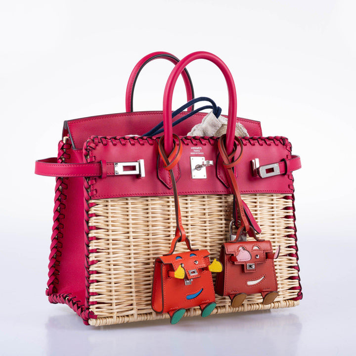 Hermès Picnic Birkin 25 Osier Wicker & Framboise Swift with Palladium Hardware