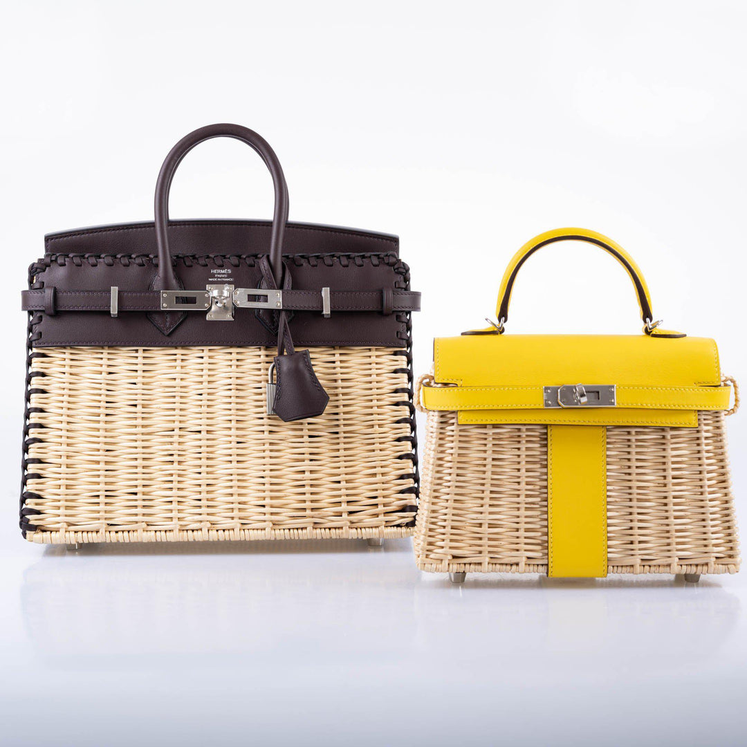 Hermès Picnic Birkin 25 Osier Wicker & Rouge Swift with Palladium Hardware - 2021, Z