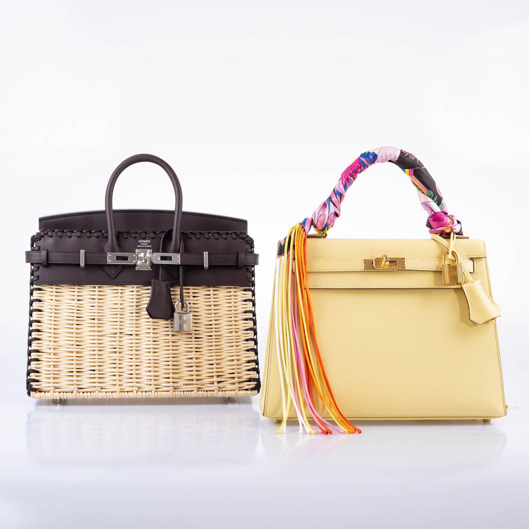 Hermès Picnic Birkin 25 Osier Wicker & Rouge Swift with Palladium Hardware - 2021, Z