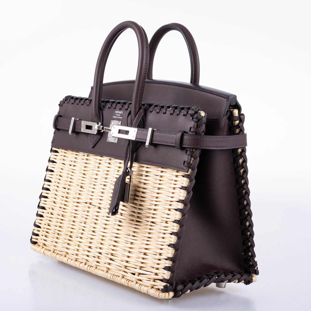 Hermès Picnic Birkin 25 Osier Wicker & Rouge Swift with Palladium Hardware - 2021, Z